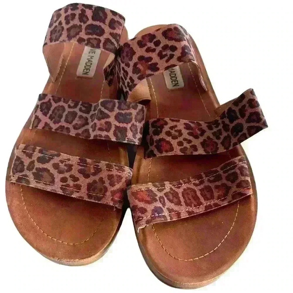 Steve Madden Sandals Leopard Print Pascale Slip on Sandal 3 strap  Size 7 - Picture 5 of 6